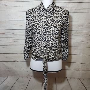 Love Culture Cheetah Print Tie Front Shirt Size M